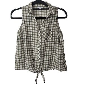 J.Jill Tank Top Blouse XS Petite Womens Grey White Light Weight Sheer‎ Buttons